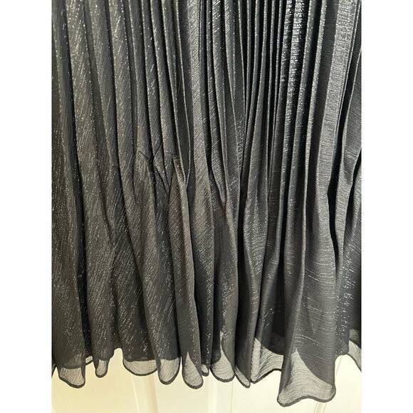 Halogen Metallic Sparkle Release Pleated Black Midi Skirt Women's S NYE Glam - Picture 10 of 11